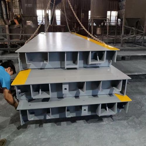 Weighbridge deck sections being assembled in a workshop