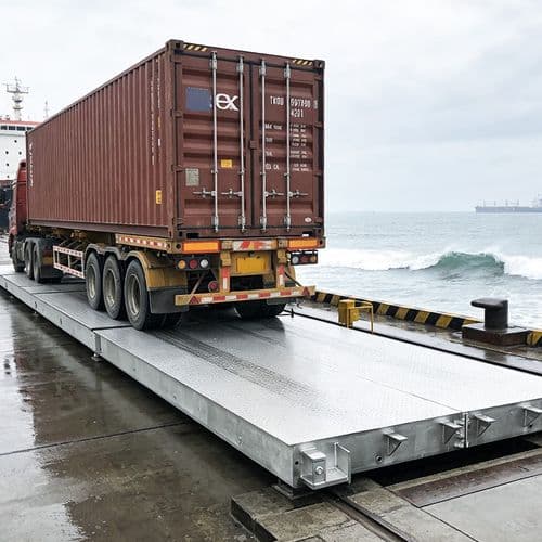 Container truck on a port weighbridge