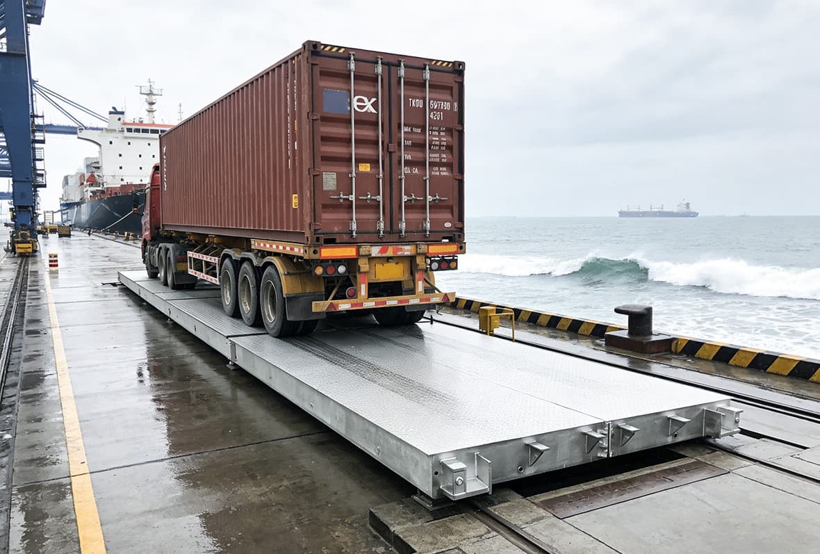 Container truck on a port weighbridge